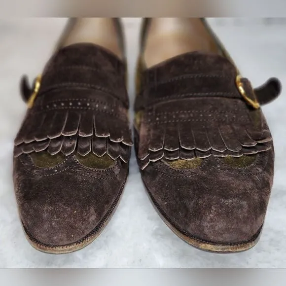 Salvatore Ferragamo Womens Sz 6 Suede Kiltie Tasseled Loafers Shoes