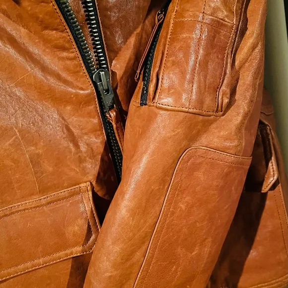 SAM. aviator bomber leather jacket brown sz M