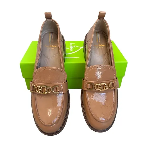 SAM EDELMAN Christy Patent Leather Loafers Camel Gold Size Women 8.5 M $150 MSRP