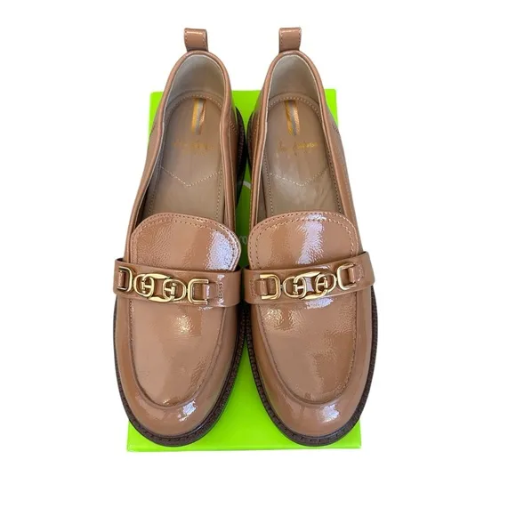 SAM EDELMAN Christy Patent Leather Loafers Camel Gold Size Women 8.5 M $150 MSRP