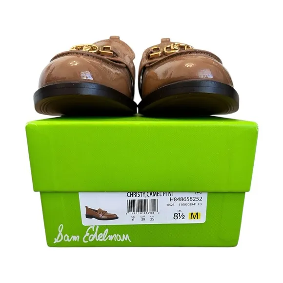 SAM EDELMAN Christy Patent Leather Loafers Camel Gold Size Women 8.5 M $150 MSRP