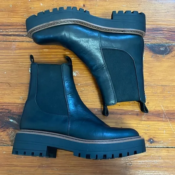 Sam Edelman Laguna leather Black moto biker boots booties shoes size 5.5