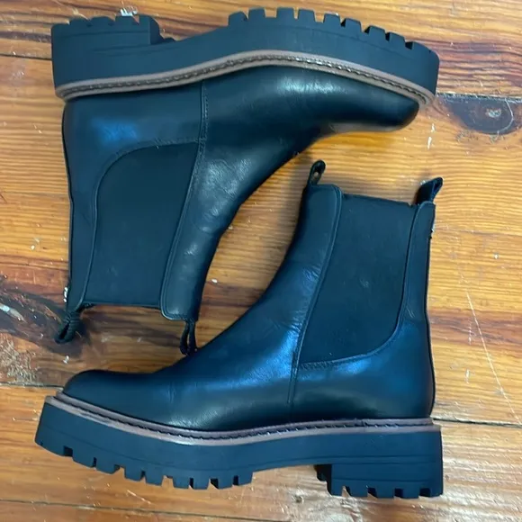 Sam Edelman Laguna leather Black moto biker boots booties shoes size 5.5