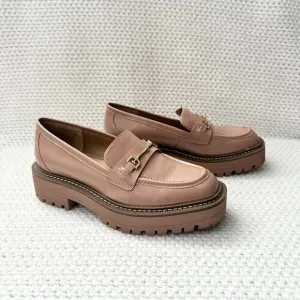 Sam Edelman Laurs Lug Sole Menswear Loafer Maple Sugar Box Leather Tan 6.5 Shoes