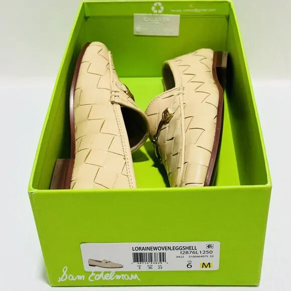 Sam Edelman Loraine Woven Women 6M Loafers Eggshell Slip-On Shoes NIB