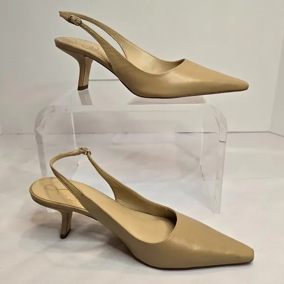 SAM EDELMAN Women's Bianka Slingback Pump/Kitten Heel Shoes Sz 8.5 Beige Leather