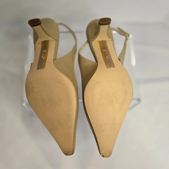 SAM EDELMAN Women's Bianka Slingback Pump/Kitten Heel Shoes Sz 8.5 Beige Leather