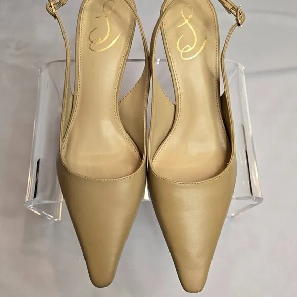 SAM EDELMAN Women's Bianka Slingback Pump/Kitten Heel Shoes Sz 8.5 Beige Leather