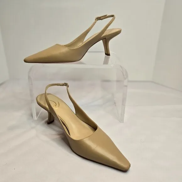 SAM EDELMAN Women's Bianka Slingback Pump/Kitten Heel Shoes Sz 8.5 Beige Leather