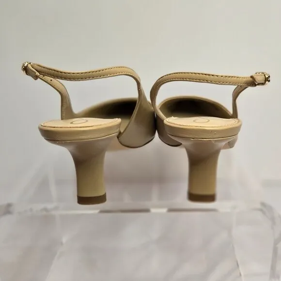 SAM EDELMAN Women's Bianka Slingback Pump/Kitten Heel Shoes Sz 8.5 Beige Leather
