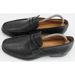 Santoni Black Leather Penny Loafers Slip On Shoes Men Size 10 D Made In Italy