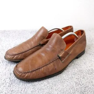 Santoni Italy Mens Size 11 EE Dress Shoes Slip On Loafers Brown Leather