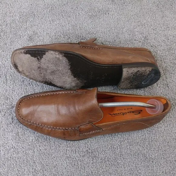 Santoni Italy Mens Size 11 EE Dress Shoes Slip On Loafers Brown Leather