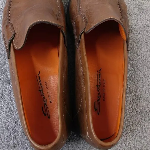 Santoni Italy Mens Size 11 EE Dress Shoes Slip On Loafers Brown Leather