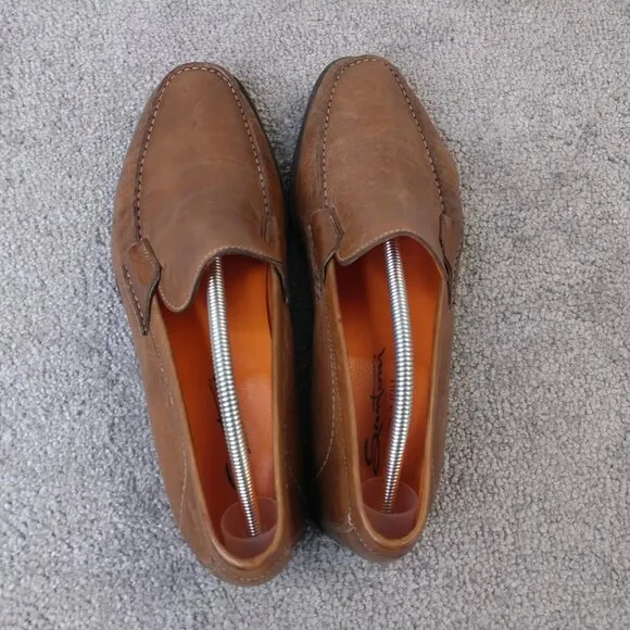 Santoni Italy Mens Size 11 EE Dress Shoes Slip On Loafers Brown Leather