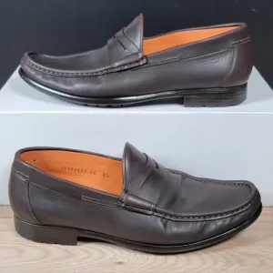 Santoni Penny Loafers Men Size 8.5 EE Extra Wide Brown Leather Shoes Italy