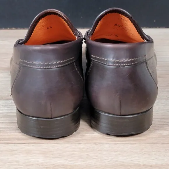 Santoni Penny Loafers Men Size 8.5 EE Extra Wide Brown Leather Shoes Italy