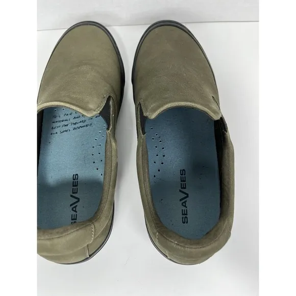SeaVees Hawthorne Slip On Shoes Moss Soft Tumbled Leather Foam Footbed Size 11.5
