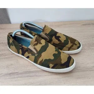 SEAVEES Men 9.5 Green Camo Hawthorne Classic Shoes Slip on Deck Sneakers Casual