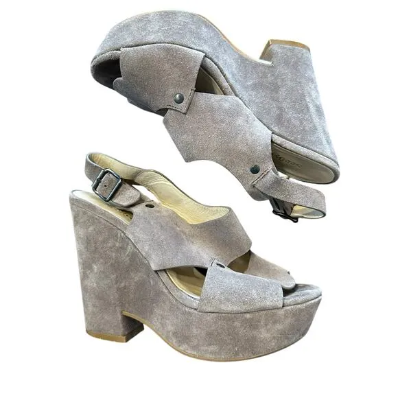 See by Chloe Womens taupe suede leather platform heel sandal 36.5 6.5