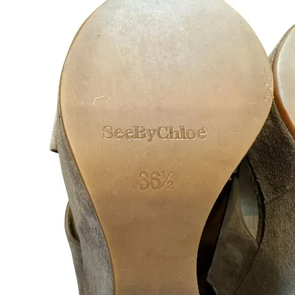 See by Chloe Womens taupe suede leather platform heel sandal 36.5 6.5