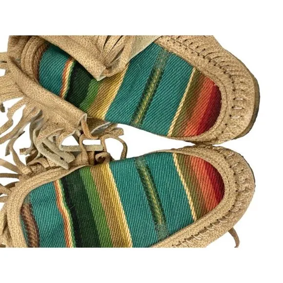 SERAPE Pattern Leather Moccasins - Wind Dancer Moccasin Shoes - Size 6