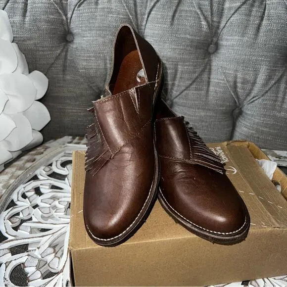 Sergio Tomani Brown Leather Fringe Loafers Shoes Women’s 40 US 9.5 NEW