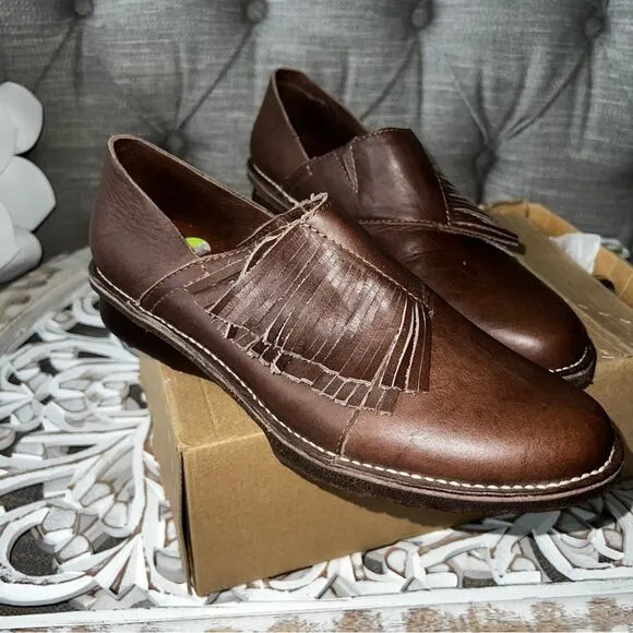 Sergio Tomani Brown Leather Fringe Loafers Shoes Women’s 40 US 9.5 NEW