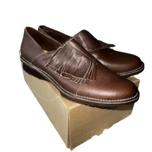Sergio Tomani Brown Leather Fringe Loafers Shoes Women’s 40 US 9.5 NEW