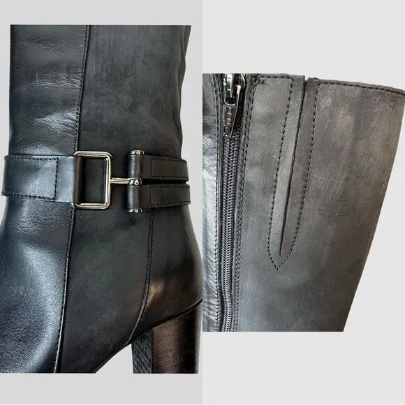 SESTO MEUCCI Black Knee High Heeled Made in Italy Leather Boots Size 8.5