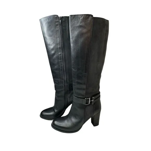 SESTO MEUCCI Black Knee High Heeled Made in Italy Leather Boots Size 8.5