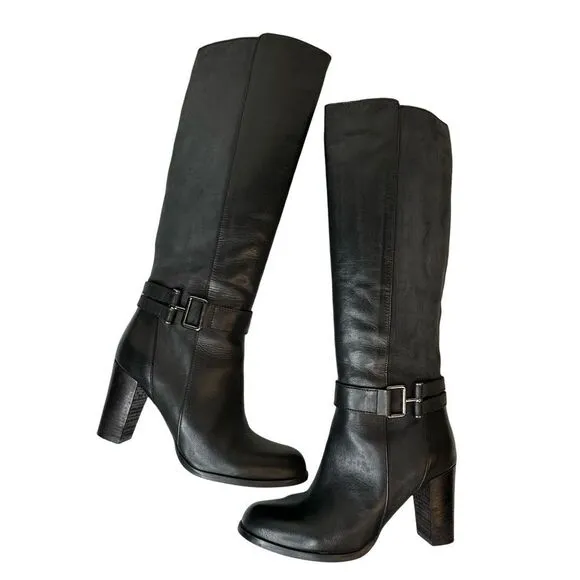 SESTO MEUCCI Black Knee High Heeled Made in Italy Leather Boots Size 8.5
