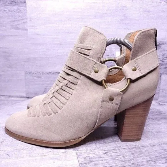 Seychelles Impossible Suede Harness Heeled Ankle Boot Tan Brown Women's sz 10