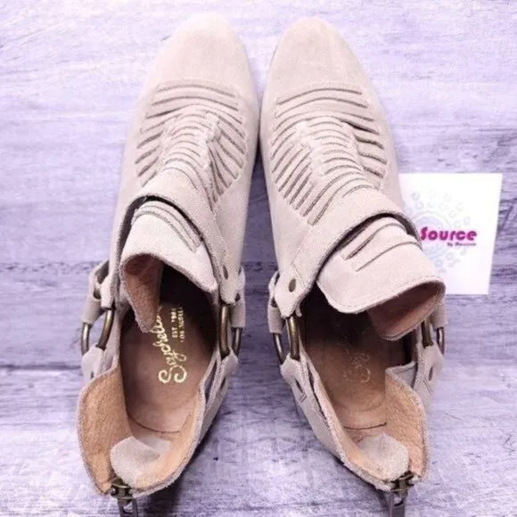 Seychelles Impossible Suede Harness Heeled Ankle Boot Tan Brown Women's sz 10