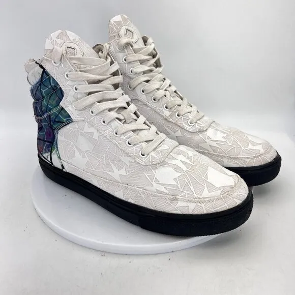 Six Hundred Four Bravo Cambie Hi White Print Canva Shoes Size Men 9 Women 10.5