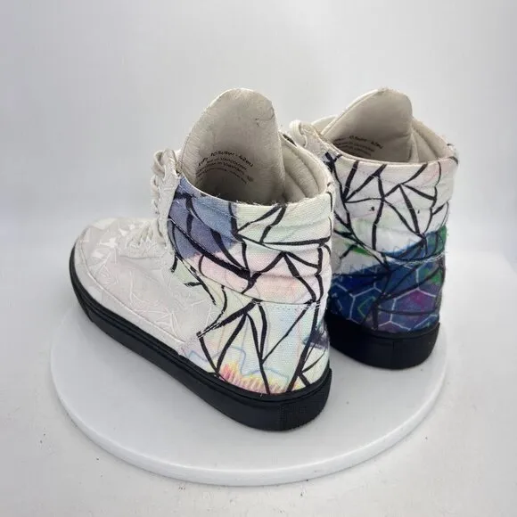 Six Hundred Four Bravo Cambie Hi White Print Canva Shoes Size Men 9 Women 10.5