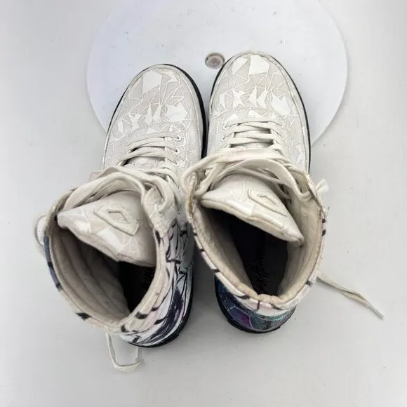 Six Hundred Four Bravo Cambie Hi White Print Canva Shoes Size Men 9 Women 10.5