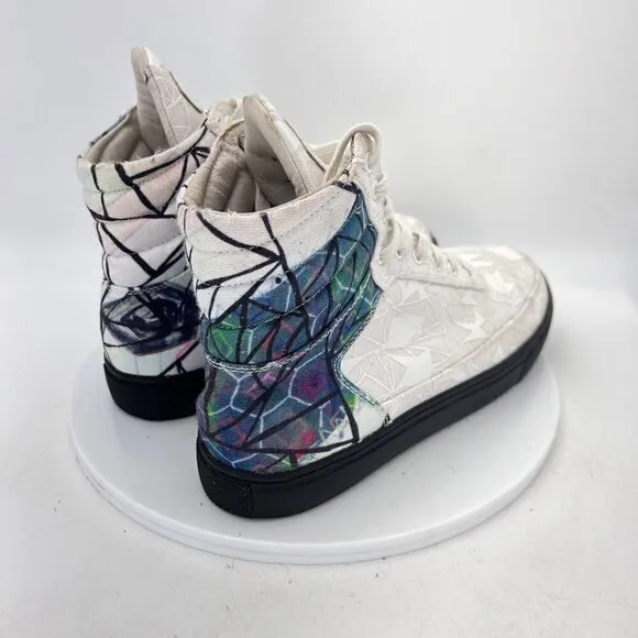 Six Hundred Four Bravo Cambie Hi White Print Canva Shoes Size Men 9 Women 10.5