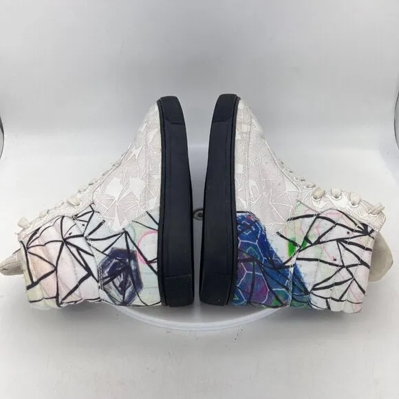 Six Hundred Four Bravo Cambie Hi White Print Canva Shoes Size Men 9 Women 10.5
