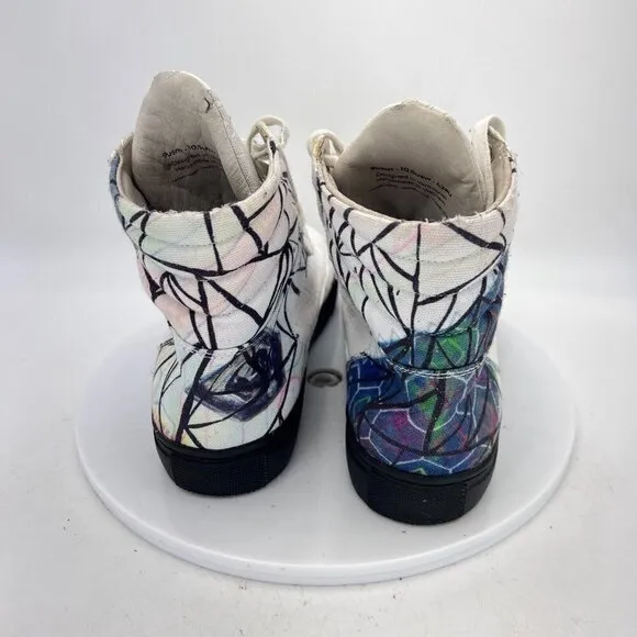 Six Hundred Four Bravo Cambie Hi White Print Canva Shoes Size Men 9 Women 10.5