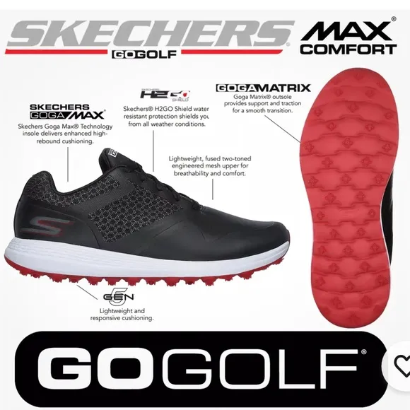 Skechers Go Golf Black and Red Comfort Max Dri-Lex Sneakers Size 10