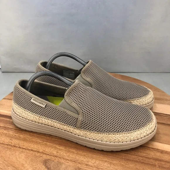 Skechers Melson Petros Slip On Espadrille Loafer Comfort Shoes Mens 9 Beige