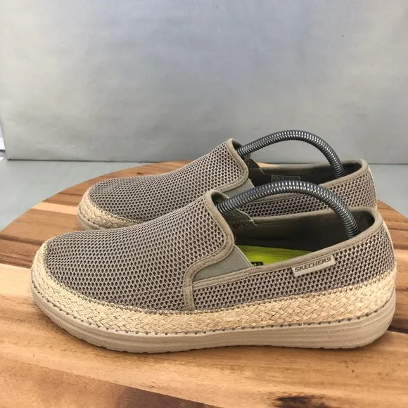 Skechers Melson Petros Slip On Espadrille Loafer Comfort Shoes Mens 9 Beige