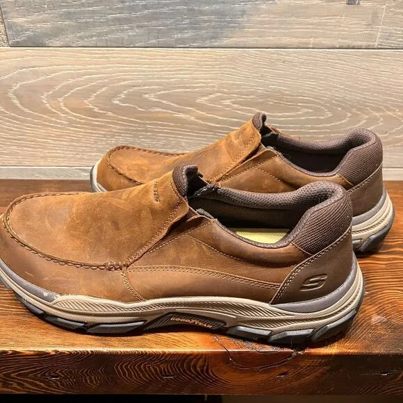 SKECHERS Men's Size 12‎ Respect Catel Goodyear Sole Memory Foam Shoes Brown