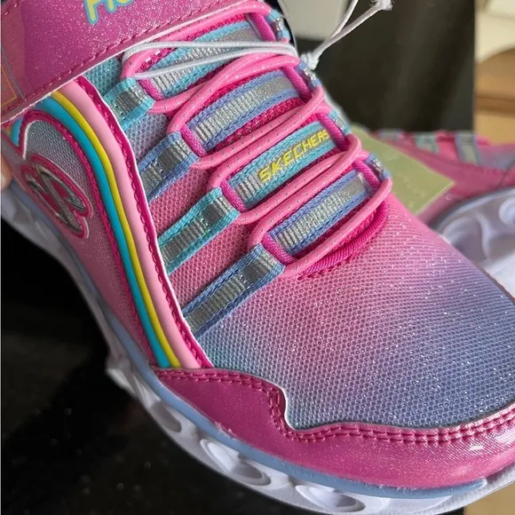 Sketchers Heart Light Up Shoes Pink Glittery Sneakers White Sole