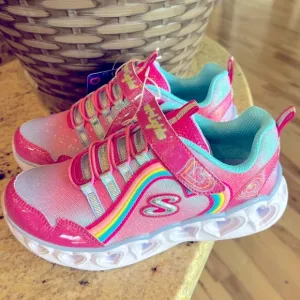 Sketchers Heart Light Up Shoes Pink Glittery Sneakers White Sole