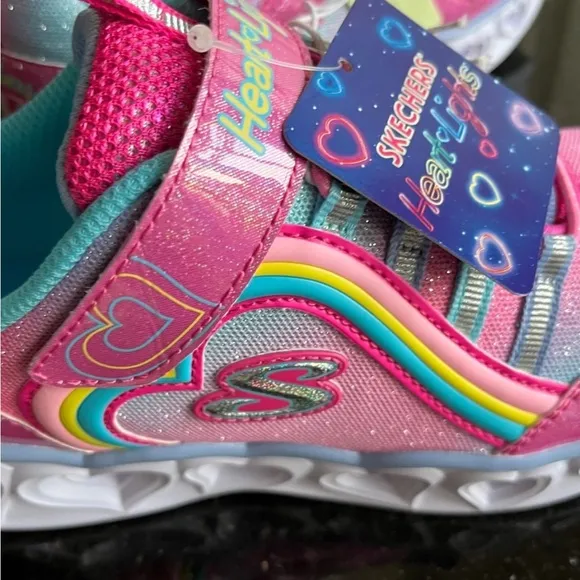 Sketchers Heart Light Up Shoes Pink Glittery Sneakers White Sole