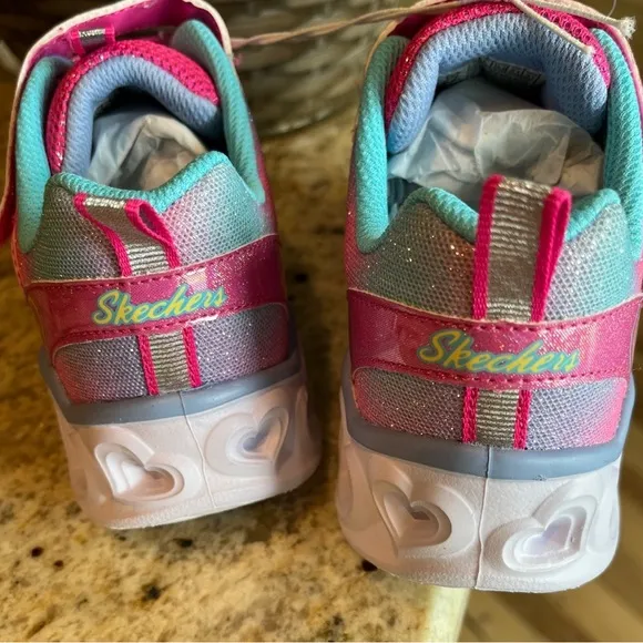 Sketchers Heart Light Up Shoes Pink Glittery Sneakers White Sole