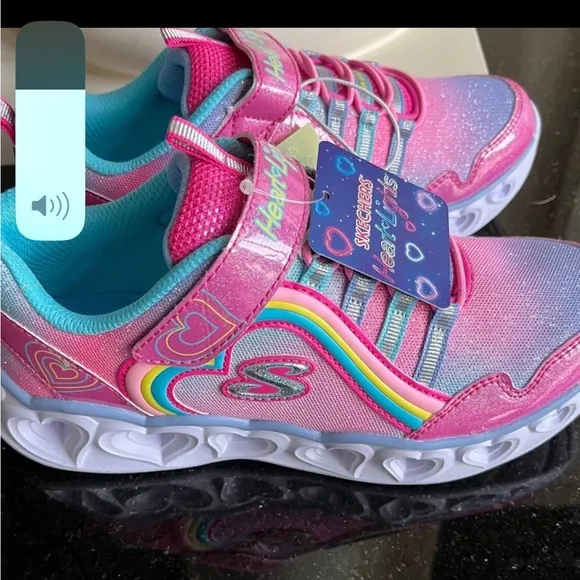 Sketchers Heart Light Up Shoes Pink Glittery Sneakers White Sole