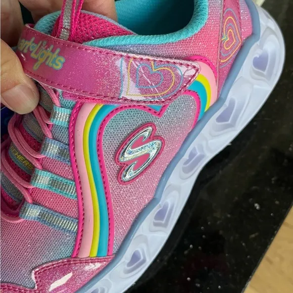 Sketchers Heart Light Up Shoes Pink Glittery Sneakers White Sole